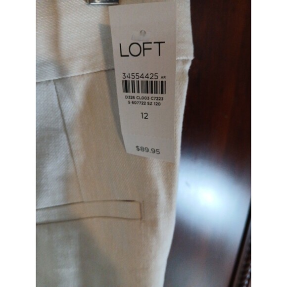 NWT Loft Women's Size 12 Linen Blend Wide Leg Trousers Oatmeal - Picture 3 of 10